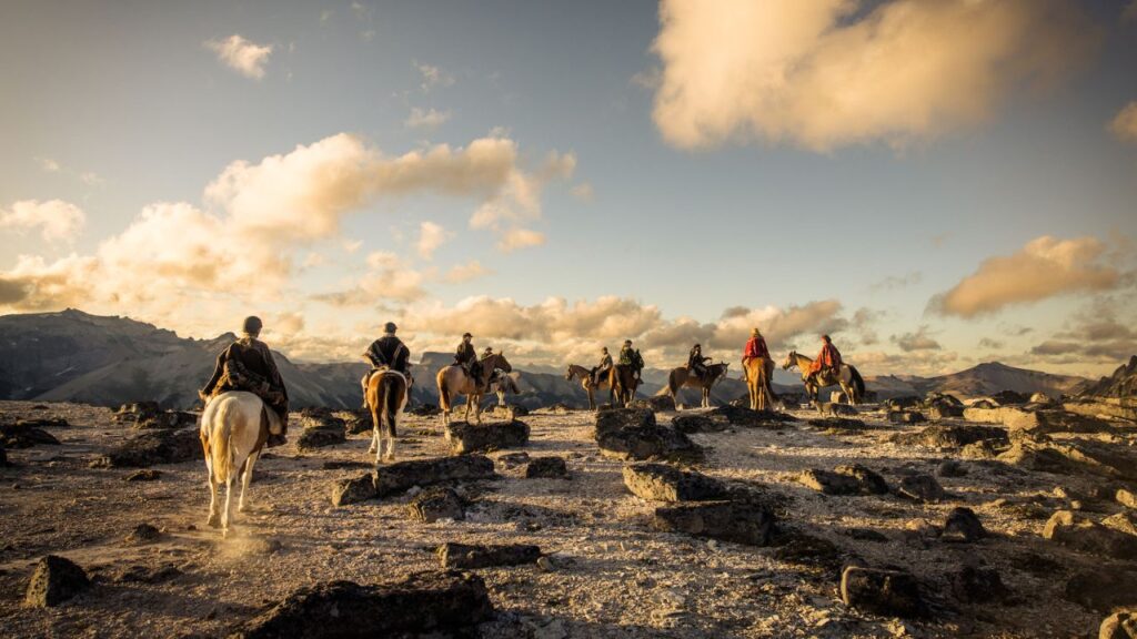 Horse riding on cliffs - Patagonia Trail - Argentina